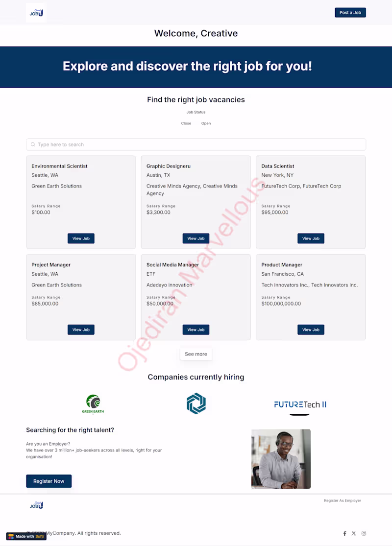 Cover image for Job Board App: Seamless Hiring & Job Matching