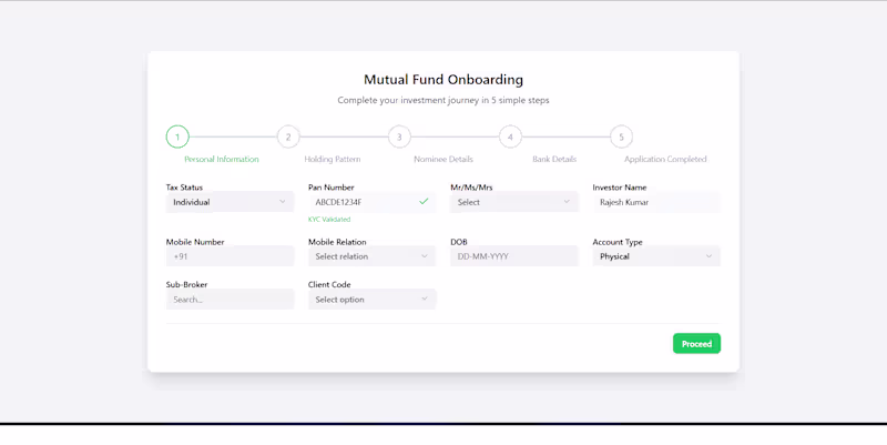 Cover image for Mutual Fund onboarding screens