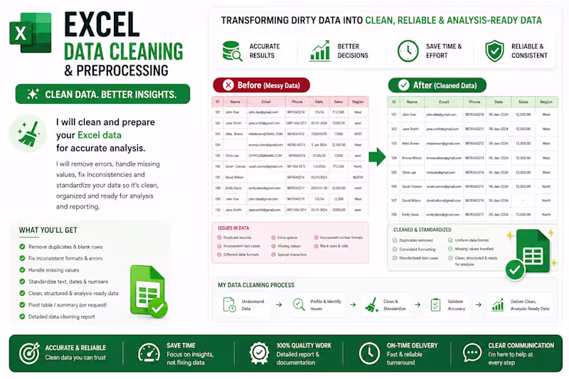 Cover image for I will clean, format, and organize your Excel data professionalE