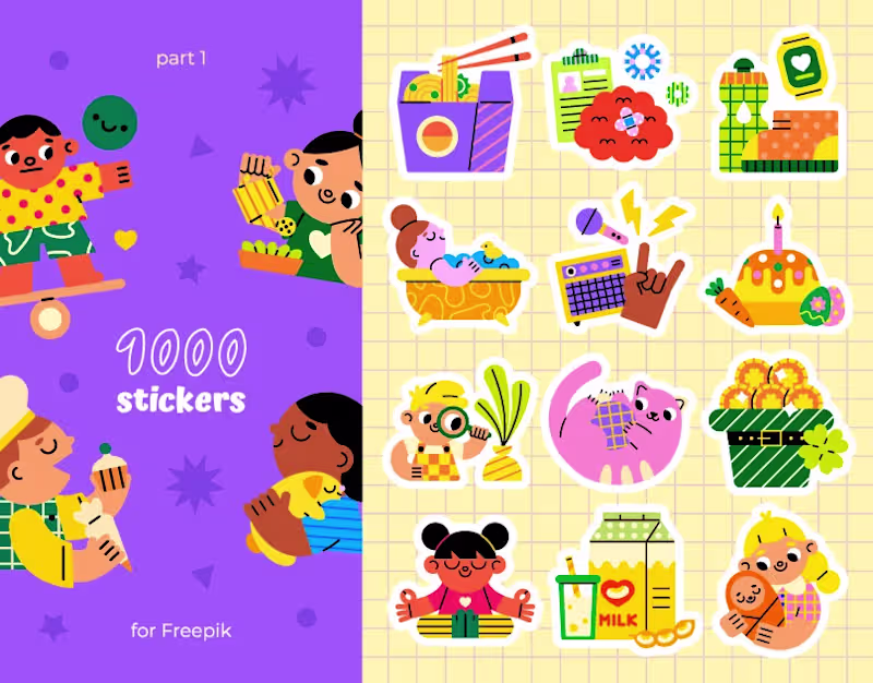 Cover image for 1000 sticker sets for Freepik. Icons & Illustrations