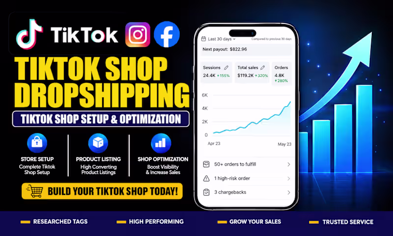 Cover image for I will setup tiktok shop or shopify dropshipping, setup facebook