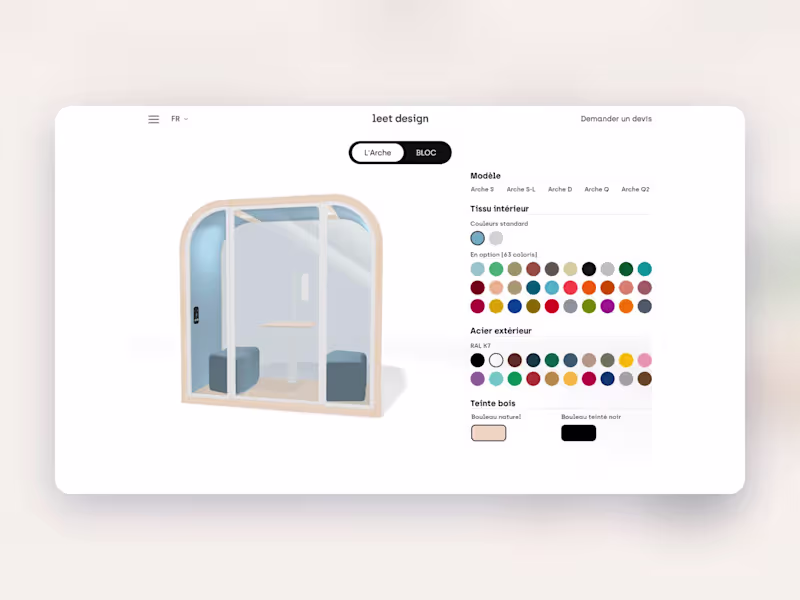 Cover image for Leet Design, a 3D cabin configurator in Spline