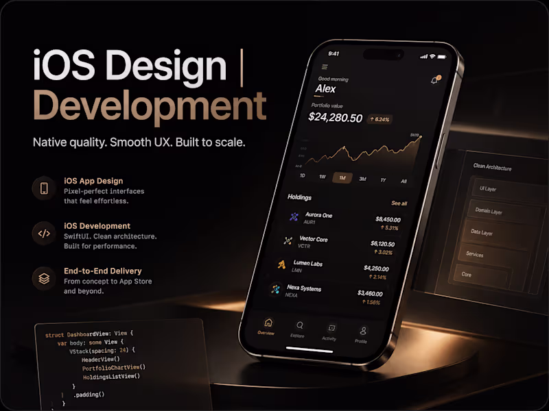 Cover image for IOS APP DESIGN | IOS APP DEVELOPMENT | SWIFT SWIFTUI |
