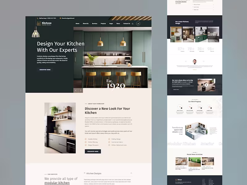 Cover image for Modern Kitchen interior designer Portfolio website UI UX design