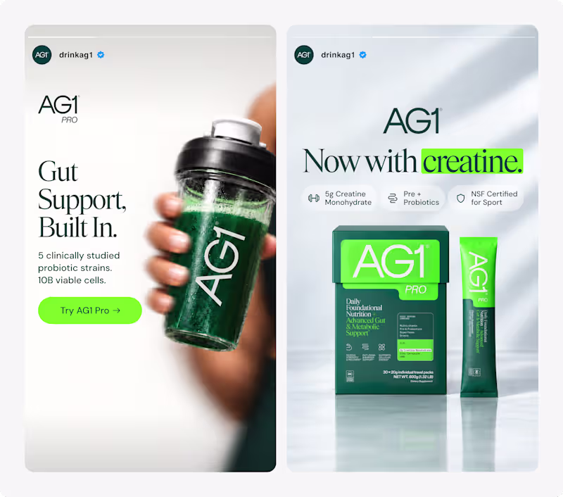 Cover image for Some static ad mockups for AG1 😊