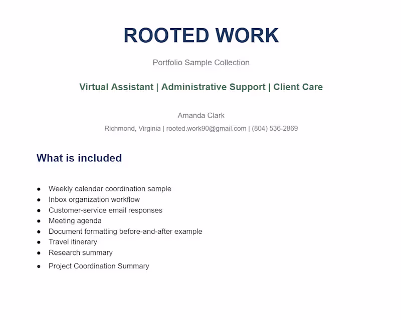 Cover image for Rooted Work Services Offered Example