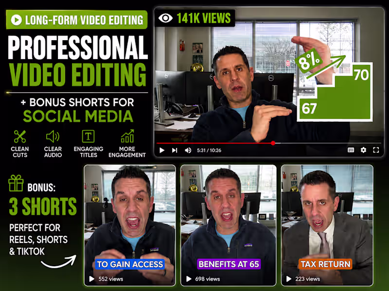 Cover image for Long-Form Video Editing + Bonus Short Form Social Media Clips