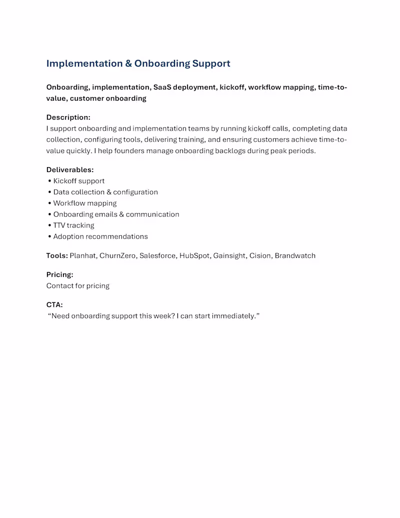 Cover image for Please Check my Implementation & Onboarding Support