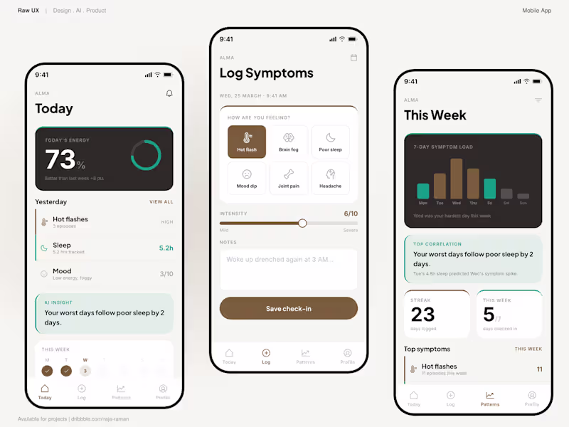 Cover image for Alma - symptom tracker and insights | Mobile app.