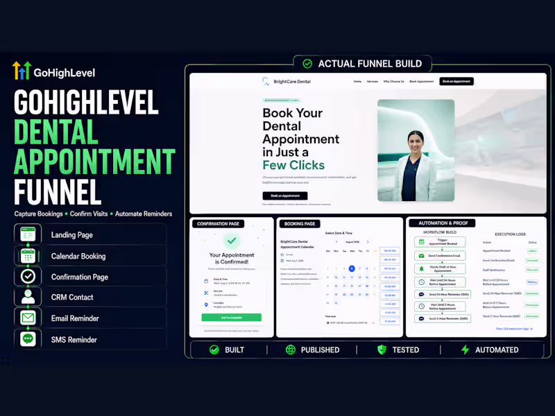 Cover image for GoHighLevel Dental Funnel, CRM & Automated Reminders
