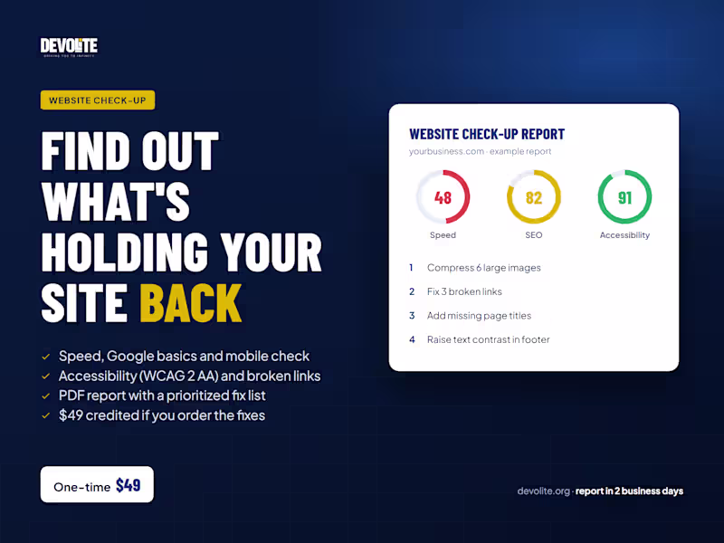 Cover image for Website check-up: speed, SEO and accessibility report
