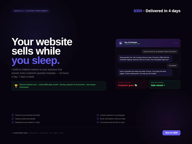 Cover image for I will build an AI chatbot that sells for your business 24/7