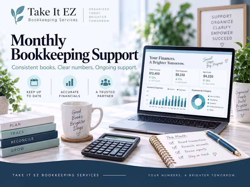 Cover image for Monthly Bookkeeping support
Provided ongoing QuickBooks