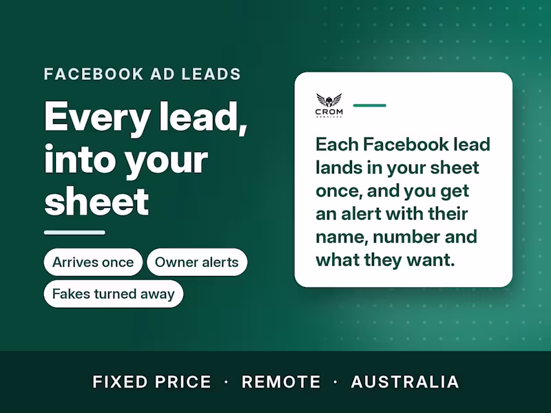 Cover image for Facebook ad leads into your sheet in 3 days, with alerts