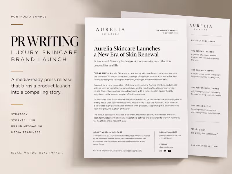 Cover image for PR Writing | Luxury Skincare