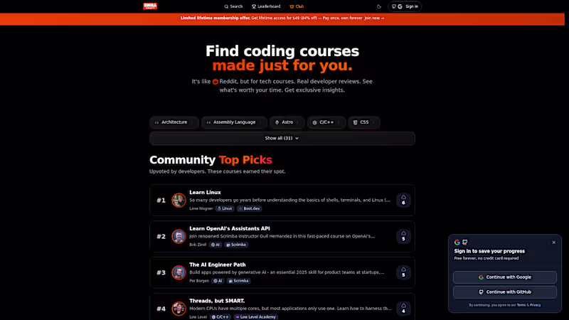 Cover image for It's like Reddit, but for tech courses. Search smarter (http...