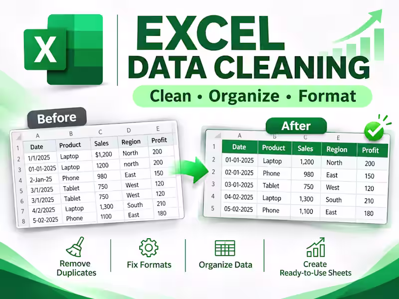 Cover image for I will do professional excel data cleaning and excel formatting