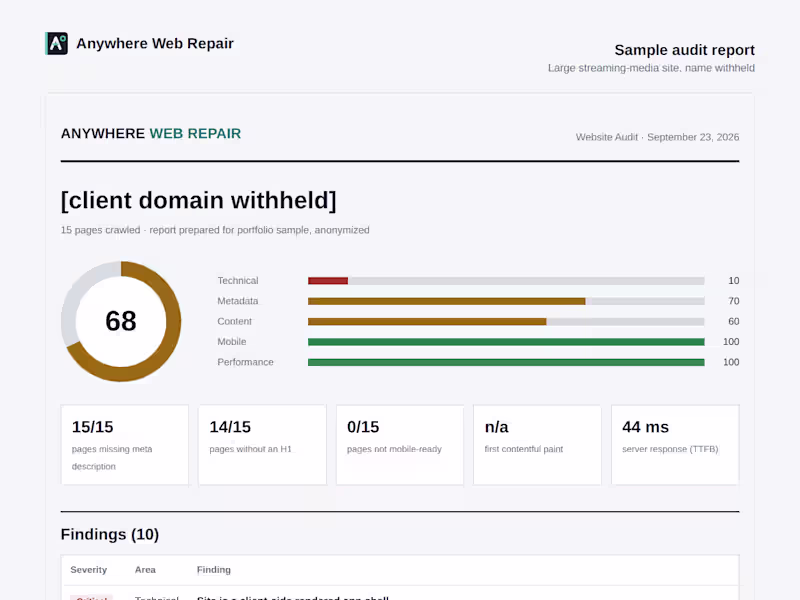 Cover image for SEO Audit: Streaming-Media Site (Anonymized Sample)