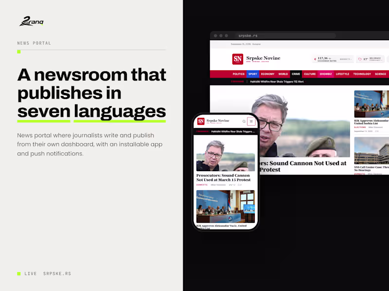 Cover image for News Portal with Newsroom Dashboard, 7 Languages