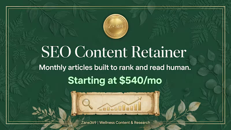 Cover image for SEO content retainer for wellness brands, monthly