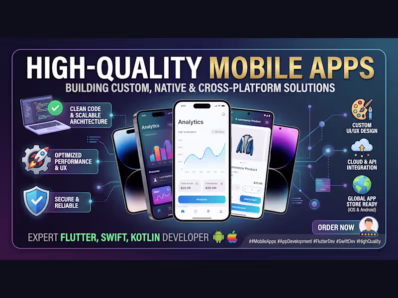 Cover image for Build your mobile app for android and ios using flutter