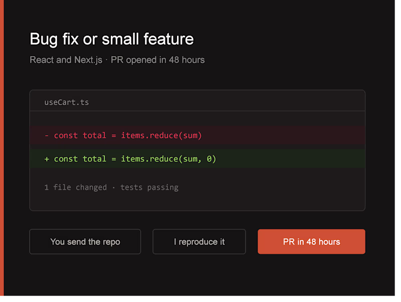 Cover image for React or Next.js bug fix, or one small feature built