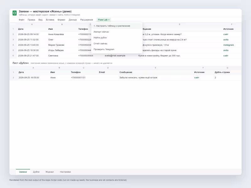 Cover image for Leads to Google Sheets with Telegram alerts and a report