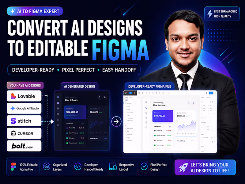 Cover image for AI App OR Website Screenshots to Editable Developer-Ready Figma