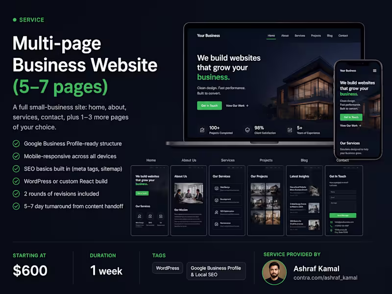 Cover image for Multi-page Business Website (5-7 pages)