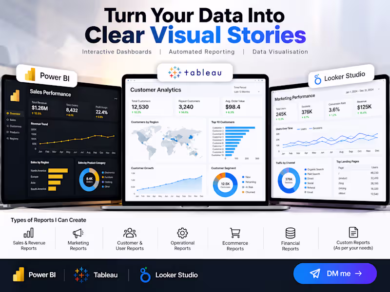 Cover image for Data Visualisation - Power BI, Tableau, Looker & Data Studio