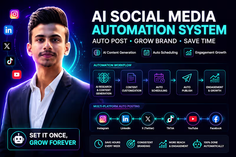 Cover image for Social Media Automation system to auto post and grow your brand