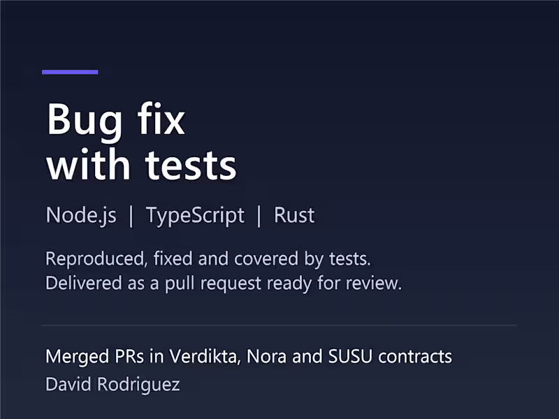 Cover image for Bug fix with tests for Node.js, TypeScript & Rust repos