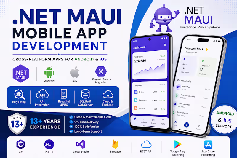 Cover image for I will develop or fix .NET MAUI mobile app for Android and iOS