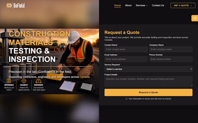 Cover image for OnField: fast corporate website for