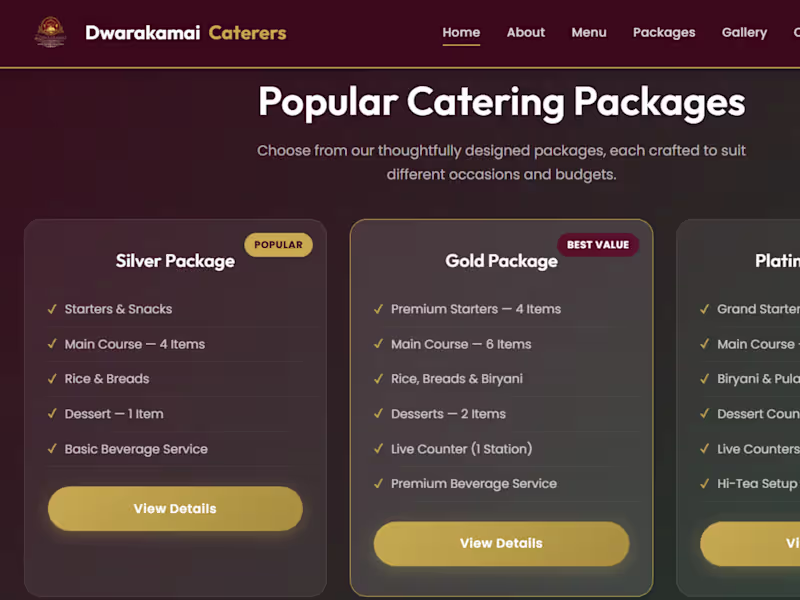 Cover image for Dwarakamai Caterers - Website Design
Designed