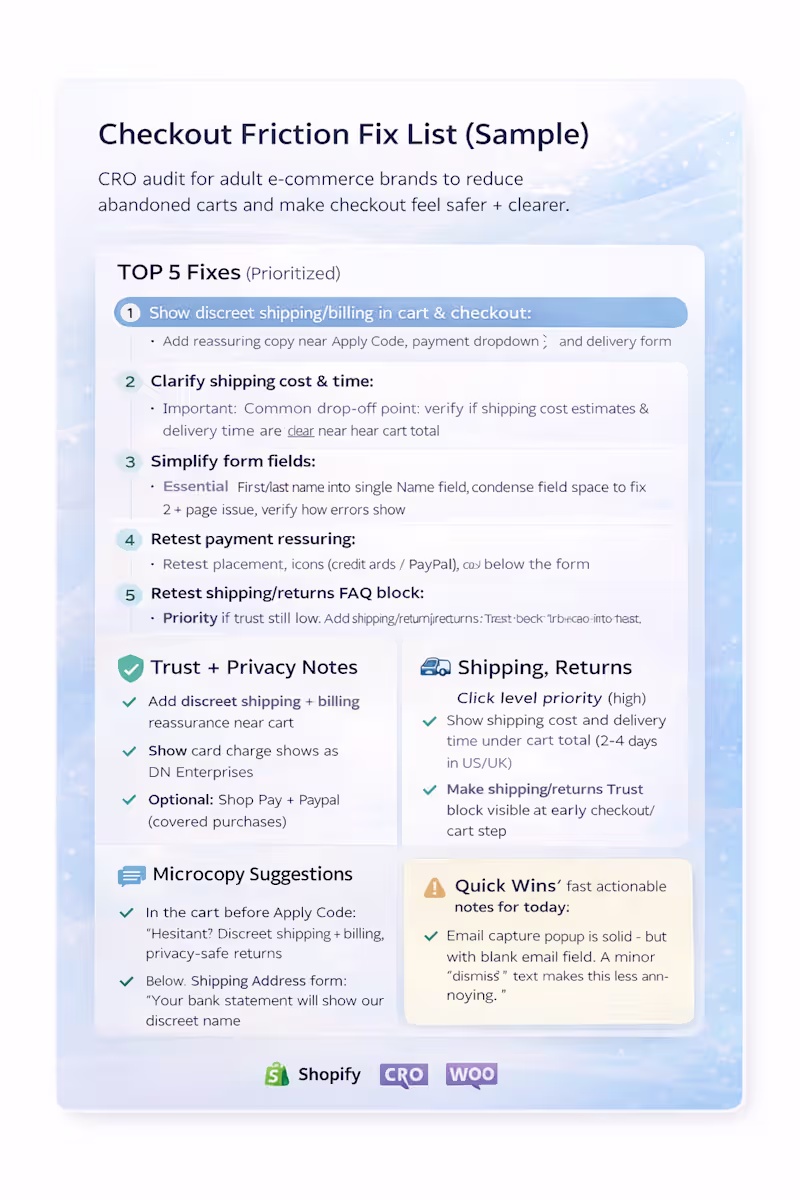 Cover image for Checkout Drop-Off Fix List (Sample): Reduce Abandoned Carts ...