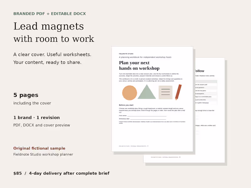 Cover image for Branded lead magnet PDF and editable workbook design