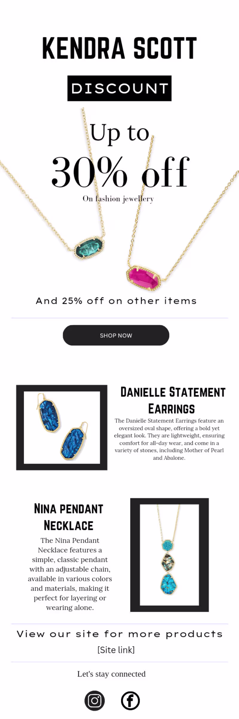 Cover image for Promotional sales email for Kendra Scott