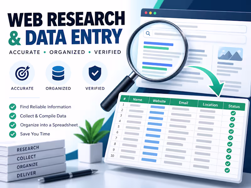 Cover image for I will do accurate web research and organize the data
