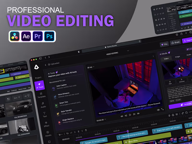 Cover image for You will get a professional and creative Video Editing service