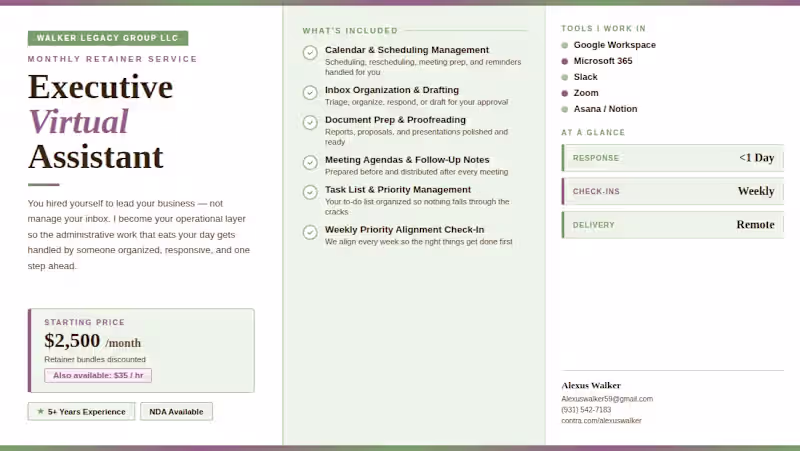 Cover image for Executive Virtual Assistant services 