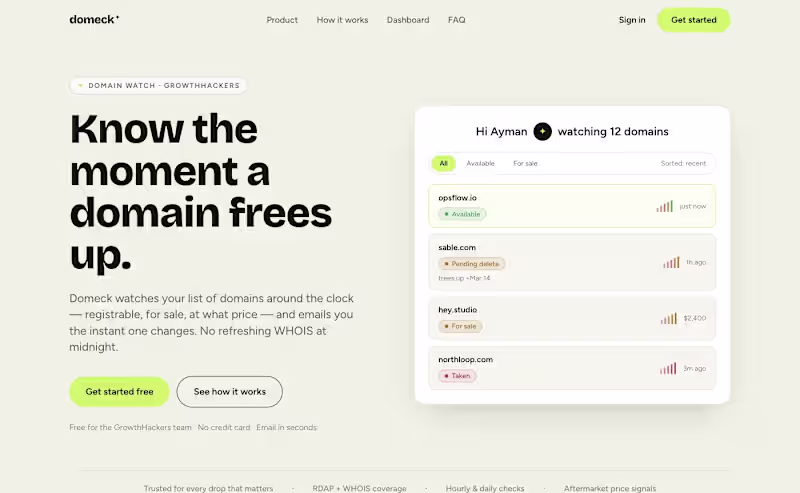 Cover image for Domeck — Domain Drop Watcher