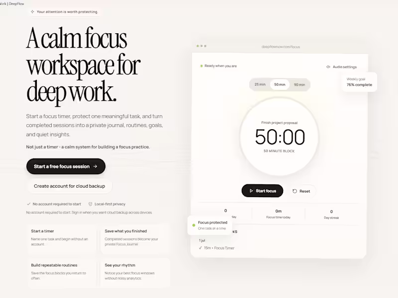 Cover image for DeepFlow — Premium Focus Workspace Website