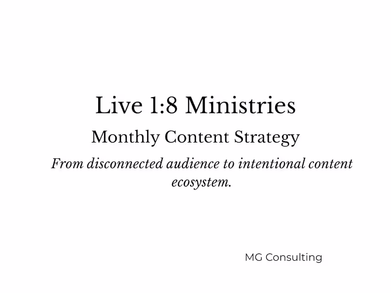 Cover image for Live 1:8 Ministries — Monthly Content Strategy