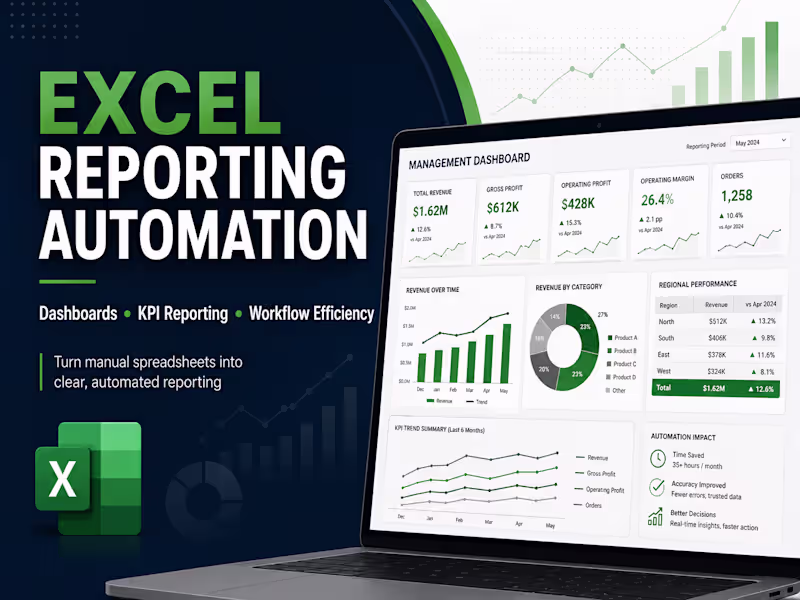 Cover image for Excel Reporting Automation & Management Dashboard