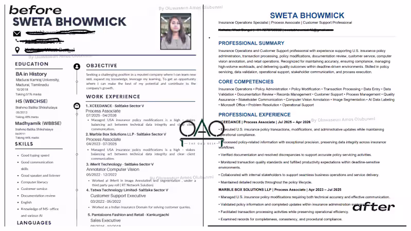 Cover image for Transformed a traditional resume into
