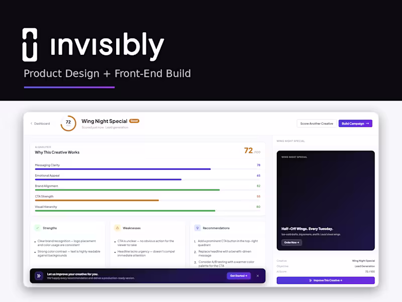 Cover image for Invisibly — Product Design + Front-End Build (B2B Ad-Tech)