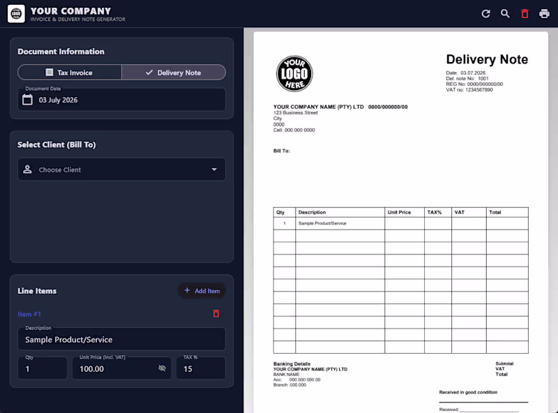 Cover image for Automated Cloud-Synced Invoicing & Delivery Note System