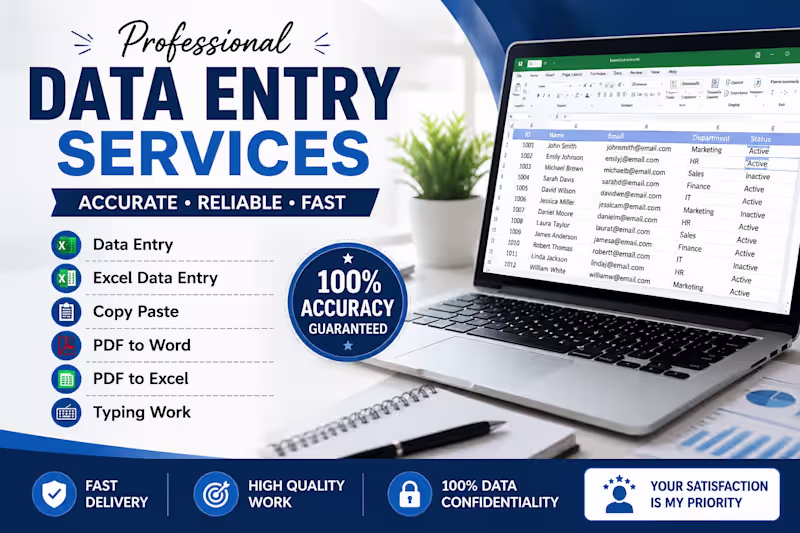 Cover image for Data Entry | Data Cleaning | PDF to Excel 