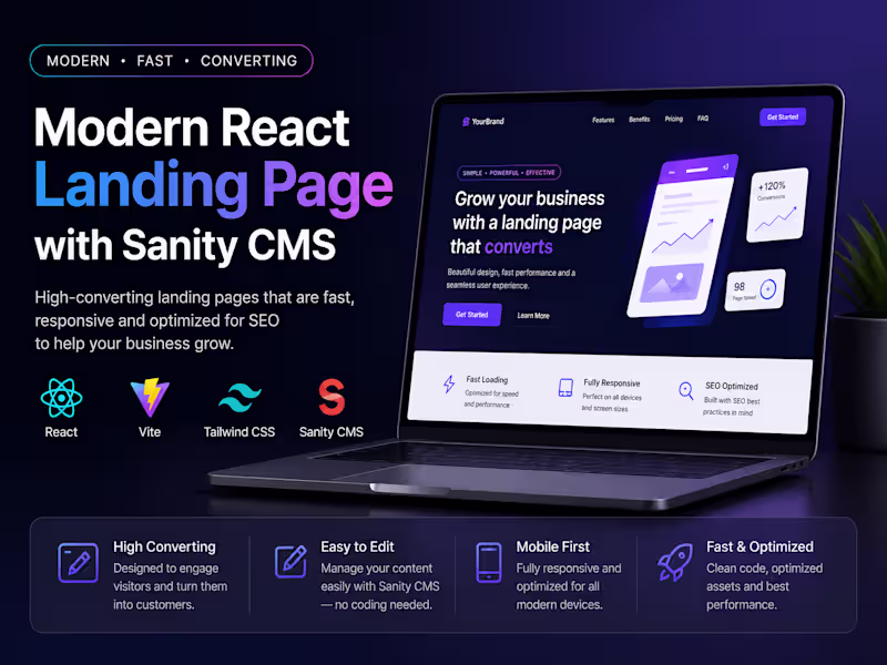 Cover image for Modern React Landing Page with Sanity CMS